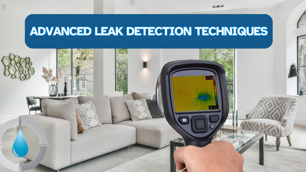 GPS Plumbing technician using thermal imaging camera for advanced leak detection, showcasing precise, non-invasive technology.