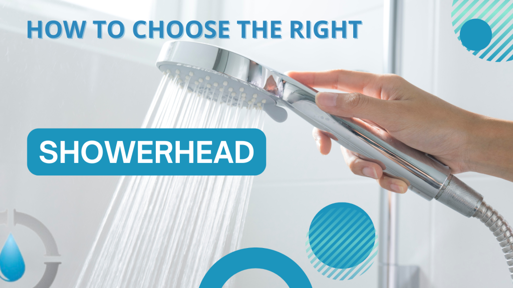 Handheld showerhead with water flowing, illustrating versatility and benefits for choosing the right showerhead for your home.