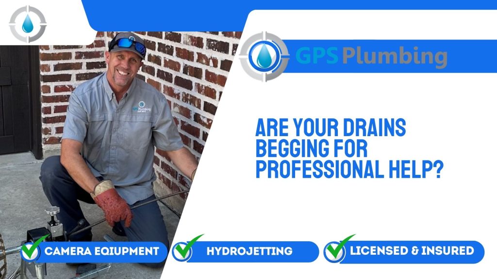 GPS Plumbing licensed plumber performing professional drain cleaning service using specialized equipment.