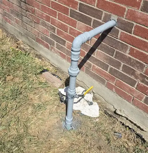 Completed gas riser repair in Northridge, Frisco, TX, after replacement of the damaged section and split ball valve.