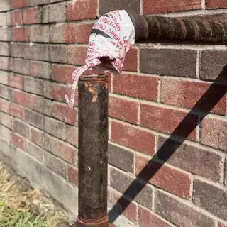 Split gas riser ball valve discovered by GPS Plumbing during an exterior gas-line repair in Northridge, Frisco, Texas.