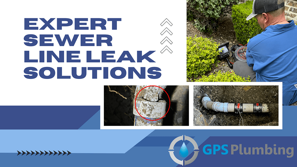 GPS Plumbing team inspecting damaged sewer line during leak diagnosis at a North Texas residential property