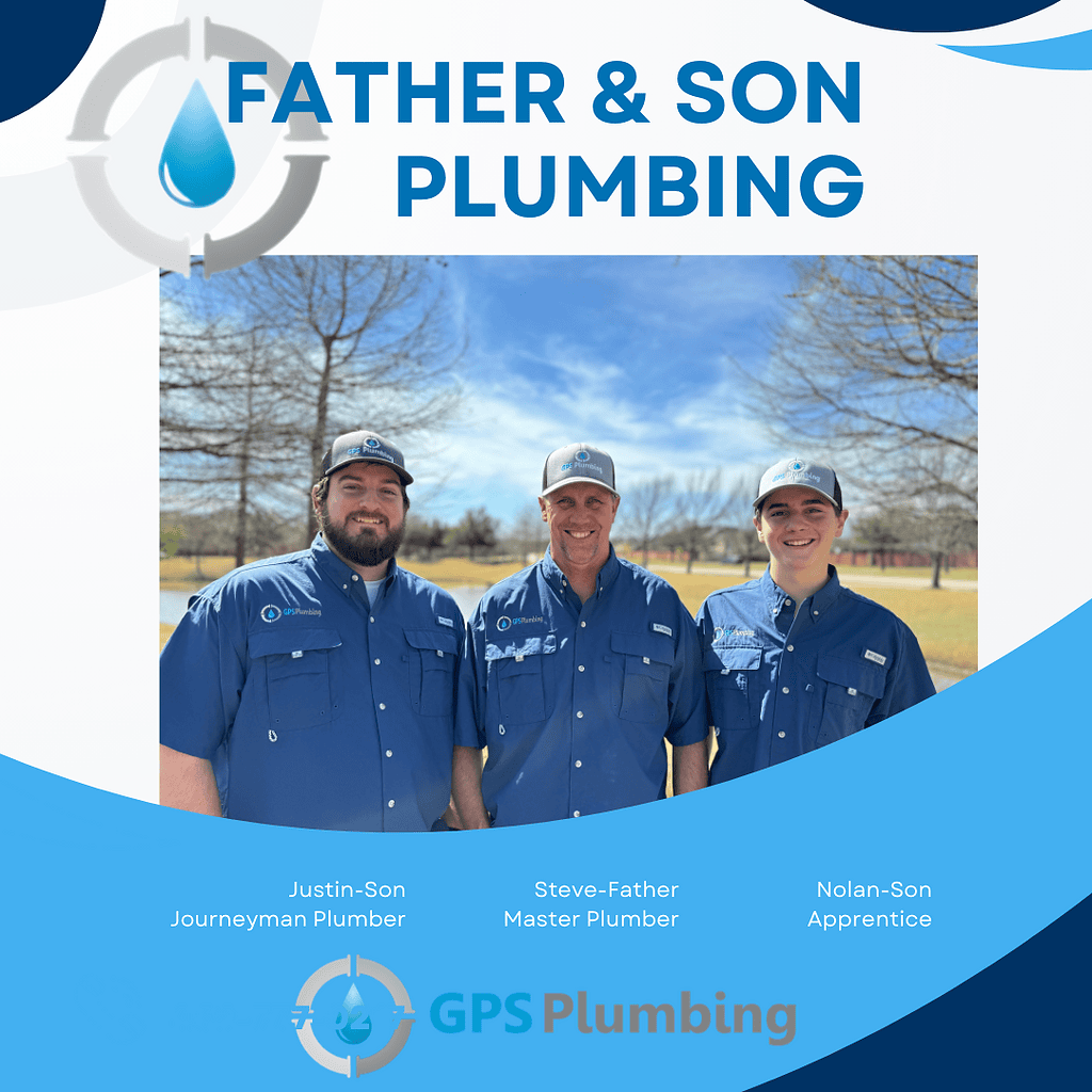 Family Legacy Plumbing company North Texas. Family photo of GPS Plumbing team — Steve, Justin, and Nolan — representing three generations of dedicated plumbers in North Texas