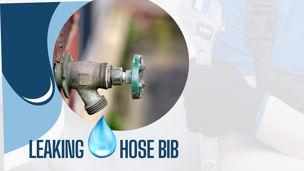 Leaking hose bib (spigot) with water dripping from the faucet, highlighting potential causes like freeze damage, wear and tear, or internal pipe issues.