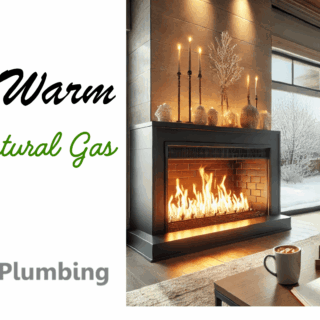 A cozy living room featuring a modern gas fireplace glowing with warmth, surrounded by winter decor. The scene highlights the comfort and efficiency of natural gas for heating homes in Texas.