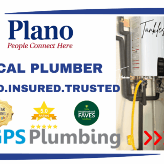 Steve, a licensed master plumber near me in Plano TX, installs a tankless water heater for a homeowner.