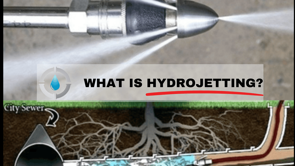 Hydrojetting Hydrojetting plumbing high-tech equipment demonstrating how high-pressure water clears drains and pipes, showcasing advanced drain cleaning technology.
