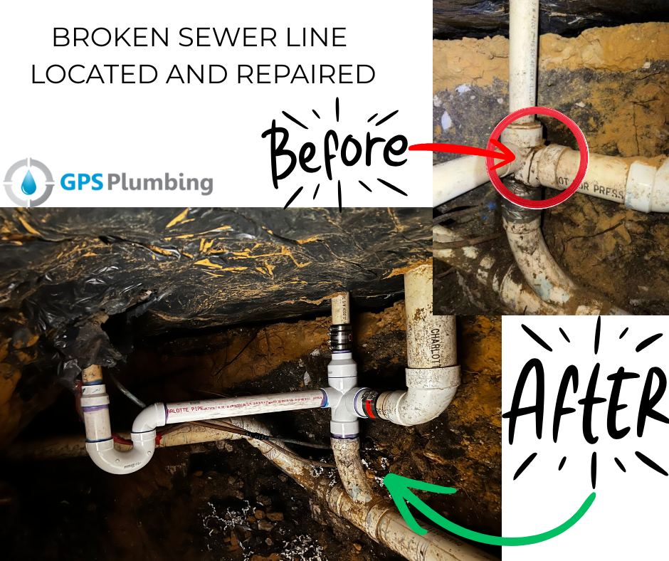 Slab leak repair under a house with before and after by GPS Plumbing