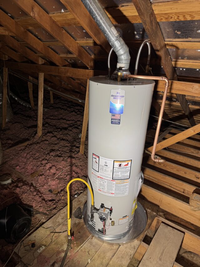 Newly installed Bradford White attic water heater
