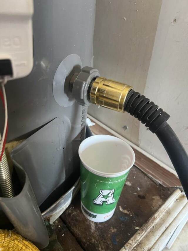 BEFORE - Plastic drain valve on water heater