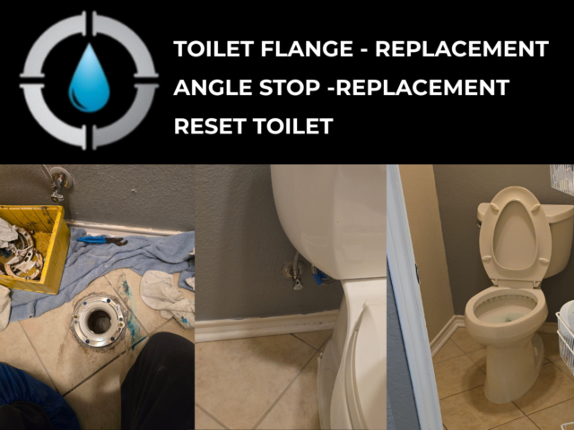 photo of each stage of the job toilet flange, angle stop replaced, and toilet reinstalled.