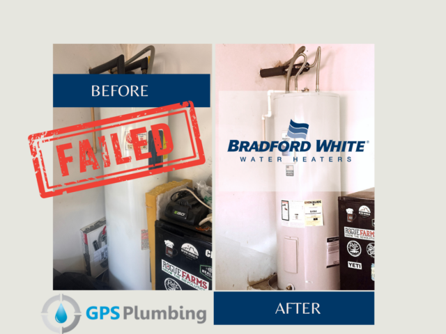 before and after installation of new Bradford White water heater.